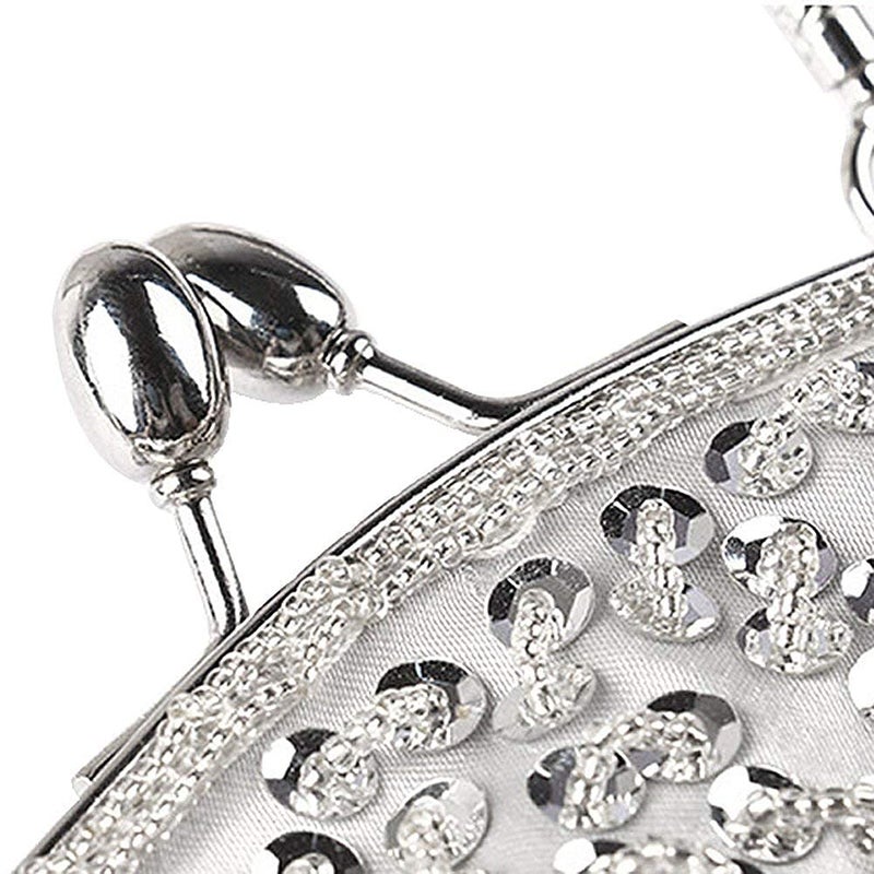 Simcat SSMY Beaded Sequin Design Flower Evening Purse Large, Silver, Size One Size - Image 3